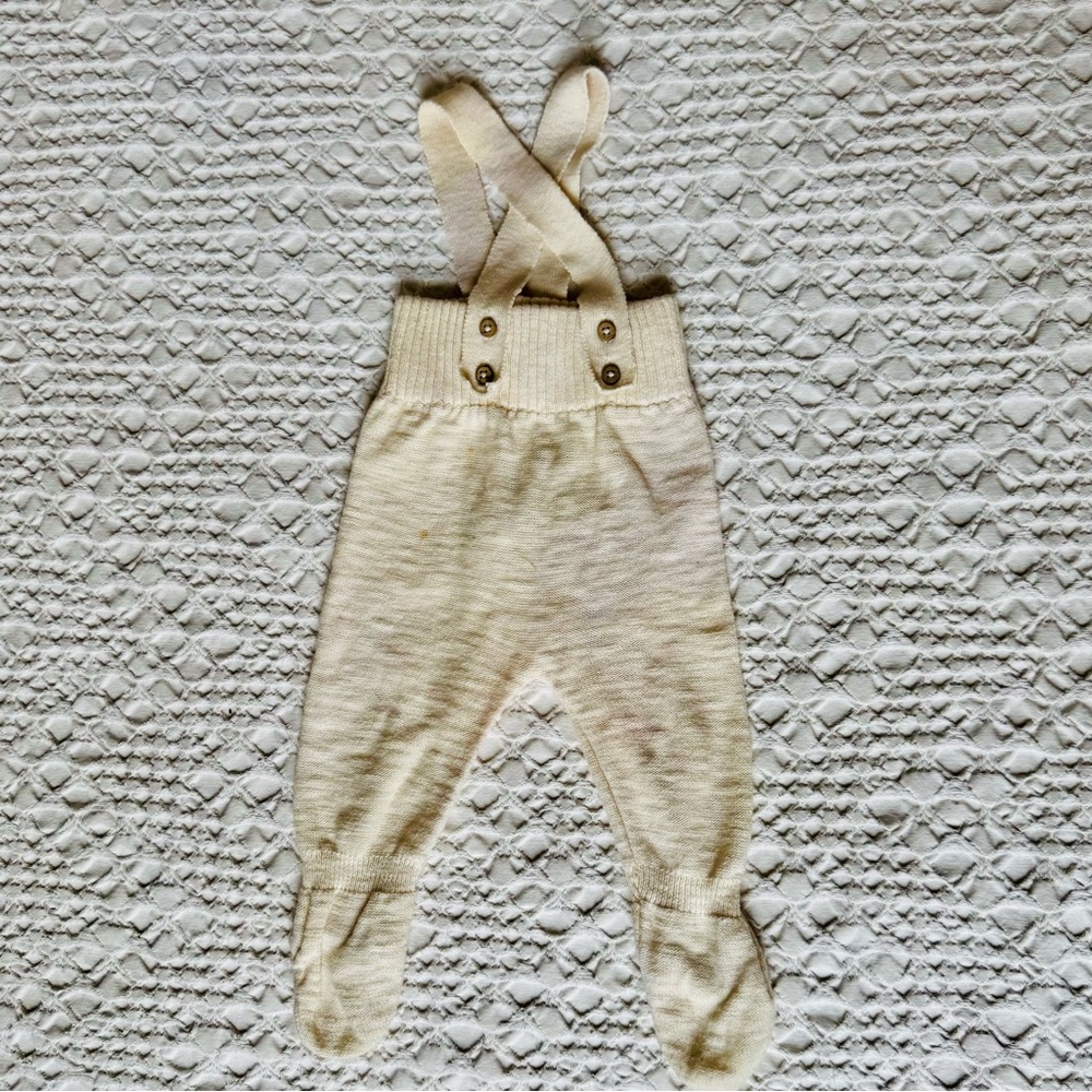Cream Knit Suspender Baby Pants